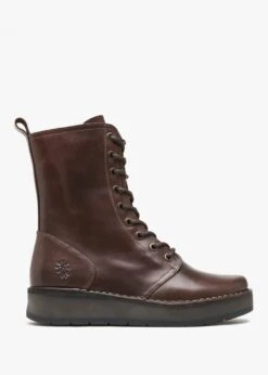 Fly London Rami Wine Leather Lace Up Ankle Boots