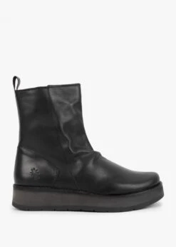 Fly London Reno Black Leather Ankle Boots