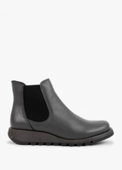 Fly London Salv Grey Pebbled Leather Wedge Chelsea Boots