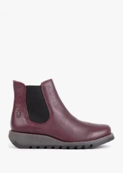 Fly London Salv Burgundy Pebbled Leather Wedge Chelsea Boots