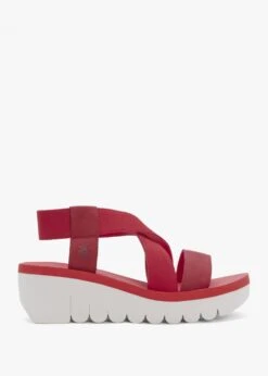 Fly London Yabi Lipstick Red Leather Mid Wedge Sandals