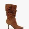 Fointed Tan Suede Ruched Calf Boots