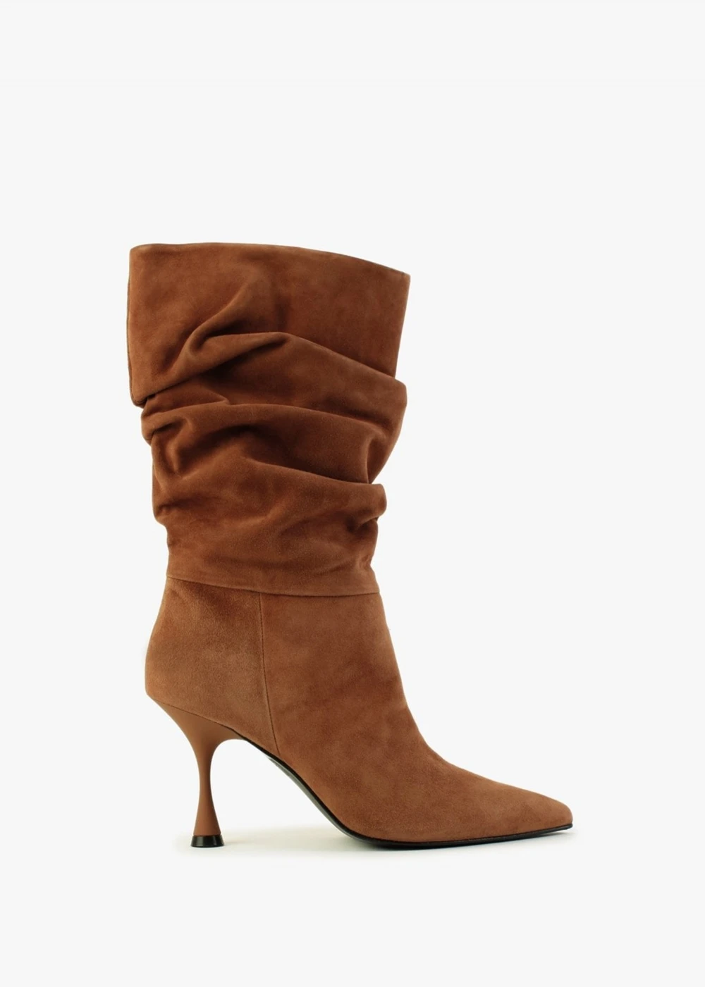 Fointed Tan Suede Ruched Calf Boots 1 Fointed Tan Suede Ruched Calf Boots