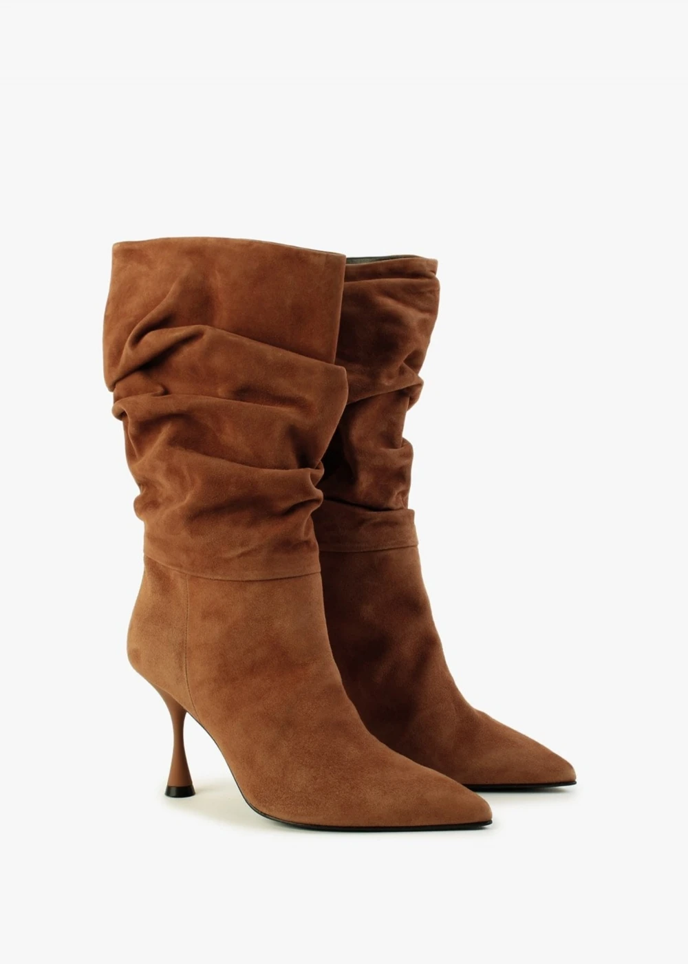 Fointed Tan Suede Ruched Calf Boots 2 Fointed Tan Suede Ruched Calf Boots - Image 2