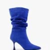 Fointed Blue Suede Ruched Calf Boots