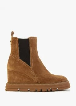 Alpe Fondant Tan Suede Wedge Ankle Boots