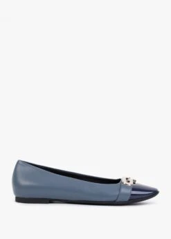 Furla Chain Navy Leather Ballerina Pumps