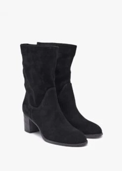 Gigi Black Suede Block Heel Calf Boots