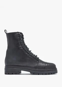 Grace Black Leather Chain Detail Ankle Boots