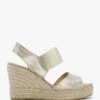 Ilasty Gold Leather Elasticated Front Strap Wedge Sandals