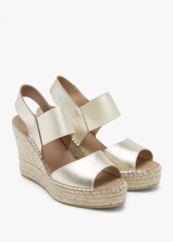 Ilasty Gold Leather Elasticated Front Strap Wedge Sandals -Daniel Footwear Shop ilasty p134955 194956 image