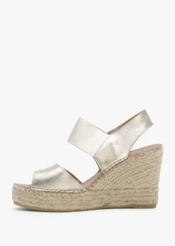 Ilasty Gold Leather Elasticated Front Strap Wedge Sandals -Daniel Footwear Shop ilasty p134955 194958 image