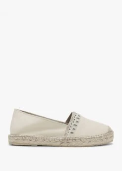 Ilazer Beige Leather Laser Cut Edge Flat Espadrilles