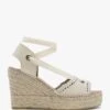 Ilazer White Leather Laser Cut Edge Ankle Tie Wedge Espadrilles