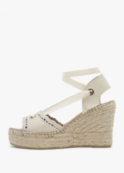 Ilazer White Leather Laser Cut Edge Ankle Tie Wedge Espadrilles -Daniel Footwear Shop ilazer white leather laser cut edge ankle tie wedge espadrilles p134956 194964 image