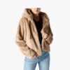 Beige Faux Fur Hooded Bomber Jacket