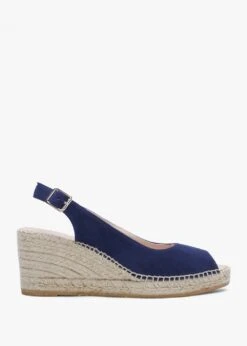 Kate Navy Suede Peep Toe Wedge Espadrilles