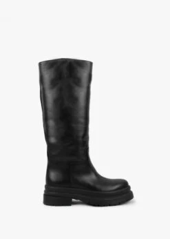 Kereden Black Leather Chunky Lug Sole Knee Boots