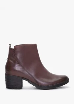 Burgundy Leather Block Heel Ankle Boots