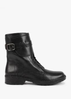 Black Leather Cuffed Ankle Boots