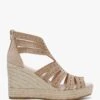 Kimmy Beige Suede Laser Cut Wedge Espadrilles