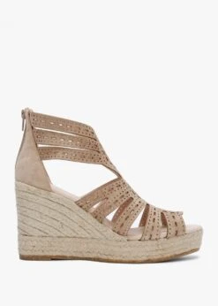 Kimmy Beige Suede Laser Cut Wedge Espadrilles