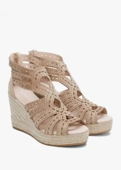 Kimmy Beige Suede Laser Cut Wedge Espadrilles -Daniel Footwear Shop kimmy p135318 195518 image