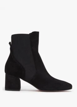 Lancey Black Suede Block Heel Ankle Boots