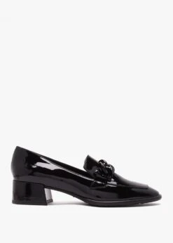 Black Patent Leather Block Heel Loafers