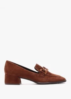 Tan Suede Block Heel Loafers