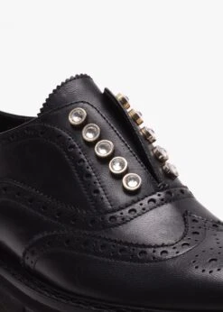 Black Leather Embellished Laceless Brogues -Daniel Footwear Shop lg brogue p140680 217181 image