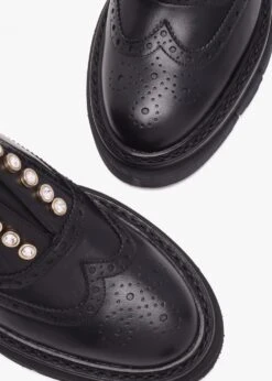 Black Leather Embellished Laceless Brogues -Daniel Footwear Shop lg brogue p140680 217182 image