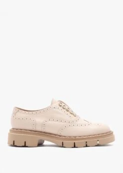 Cream Leather Embellished Laceless Brogues