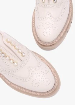 Cream Leather Embellished Laceless Brogues -Daniel Footwear Shop lg brogue p140681 217176 image