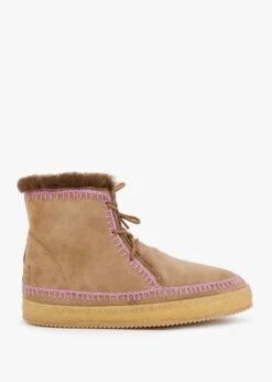 Argo Crochet Tan Suede Lace Up Ankle Boots