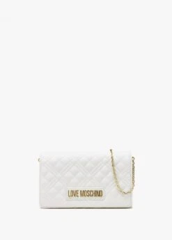 LOVE MOSCHINO Diamond Quilt Flapover Off White Cross-Body Bag