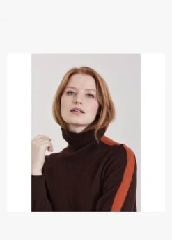 Cashmere Chocolate & Orange Boyfriend Polo Neck Sweater