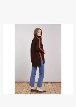 Cashmere Chocolate & Orange Boyfriend Polo Neck Sweater -Daniel Footwear Shop loop boyfriend polo neck p124682 201881 image