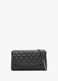 Tara Quilted Lips Black Leather Clutch Bag