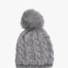 Grey Cable Knit Pom Pom Hat