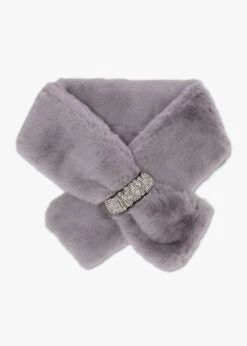 Grey Faux Fur Embellished Collar