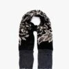 Devore Black Floral Tassel Trim Scarf