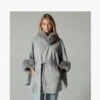 Grey Faux Fur Trim Cape