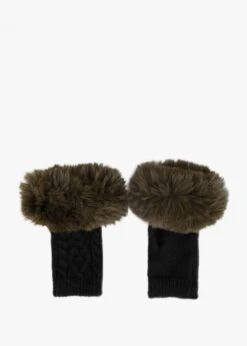Khaki & Black Faux Fur Fingerless Gloves