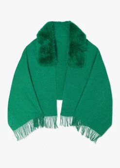 Green Faux Fur Collar Shawl