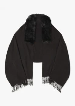 Black Faux Fur Collar Shawl