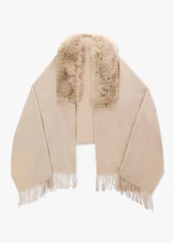 Cream Faux Fur Collar Shawl