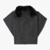 Charcoal Faux Fur Trim Double Breasted Cape