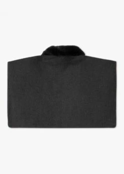 Charcoal Faux Fur Trim Double Breasted Cape -Daniel Footwear Shop mal gc18333 p135726 198624 image