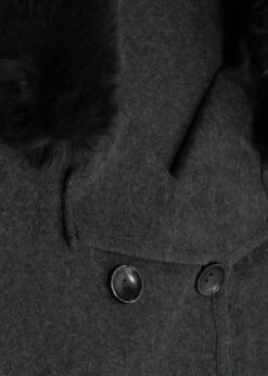 Charcoal Faux Fur Trim Double Breasted Cape -Daniel Footwear Shop mal gc18333 p135726 198627 image